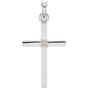 14K White 22.65x11.4 MM Peridot Cross Pendant