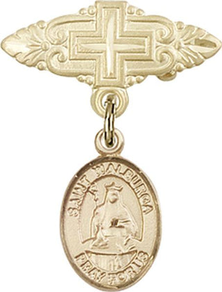 14kt Gold Filled Badge Pin With Cross St. Walburga Baby Badge - Engravable