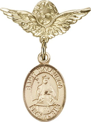 14kt Gold Small Angel w/Wings St. Walburga Baby Badge - Engravable