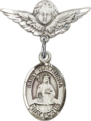 Sterling Silver Small Angel w/Wings St. Walburga Baby Badge - Engravable