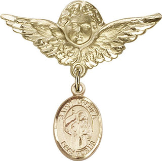 14kt Gold Large Angel w/Wings St. Ursula Baby Badge - Engravable