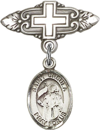 Sterling Silver Badge Pin With Cross St. Ursula Baby Badge - Engravable