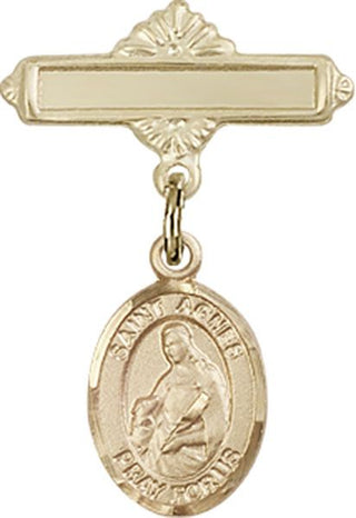 14kt Gold Filled Polished Badge Pin St. Agnes of Rome Baby Badge - Engravable