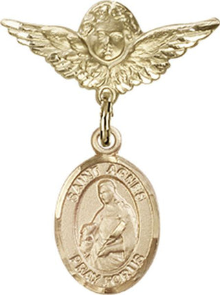 14kt Gold Filled Small Angel w/Wings St. Agnes of Rome Baby Badge - Engravable