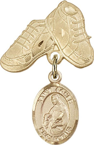 14kt Gold Baby Boots St. Agnes of Rome Baby Badge - Engravable