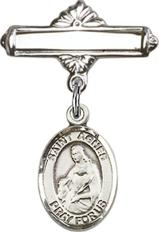 Sterling Silver Polished Badge Pin St. Agnes of Rome Baby Badge - Engravable