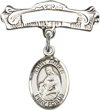 Sterling Silver Badge Pin St. Agnes of Rome Baby Badge - Engravable