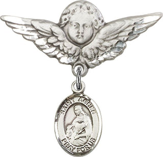 Sterling Silver Large Angel w/Wings St. Agnes of Rome Baby Badge - Engravable