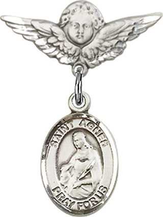 Sterling Silver Small Angel w/Wings St. Agnes of Rome Baby Badge - Engravable