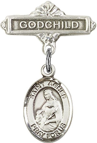 Sterling Silver Godchild St. Agnes of Rome Baby Badge - Engravable