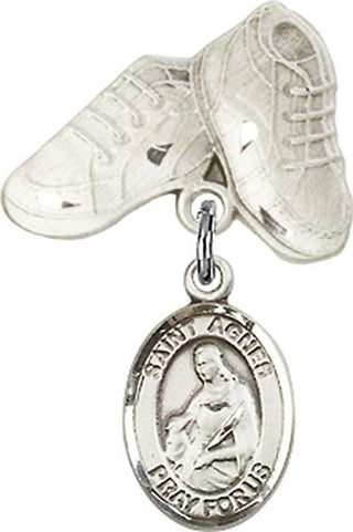 Sterling Silver Baby Boots St. Agnes of Rome Baby Badge - Engravable