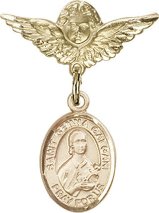 14kt Gold Small Angel w/Wings St. Gemma Galgani Baby Badge - Engravable