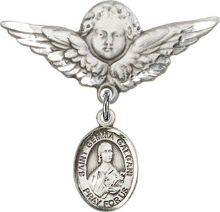 Sterling Silver Large Angel w/Wings St. Gemma Galgani Baby Badge - Engravable