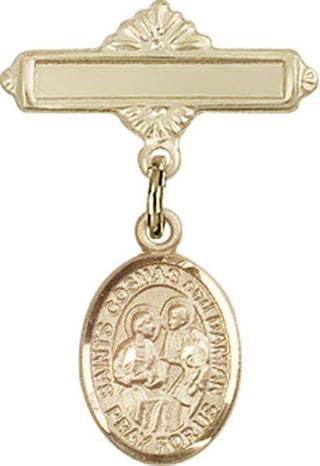 14kt Gold Filled Polished Badge Pin Sts. Cosmas & Damian Baby Badge - Engravable