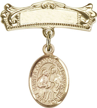 14kt Gold Filled Badge Pin Sts. Cosmas & Damian Baby Badge - Engravable