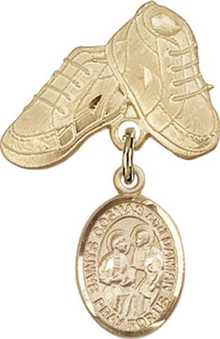 14kt Gold Filled Baby Boots Sts. Cosmas & Damian Baby Badge - Engravable
