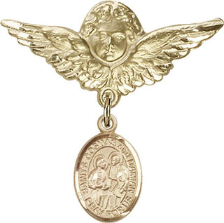 14kt Gold Large Angel w/Wings Sts. Cosmas & Damian Baby Badge - Engravable