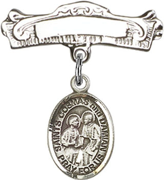 Sterling Silver Badge Pin Sts. Cosmas & Damian Baby Badge - Engravable