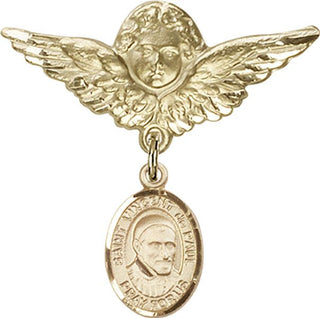 14kt Gold Filled Large Angel w/Wings St. Vincent de Paul Baby Badge - Engravable