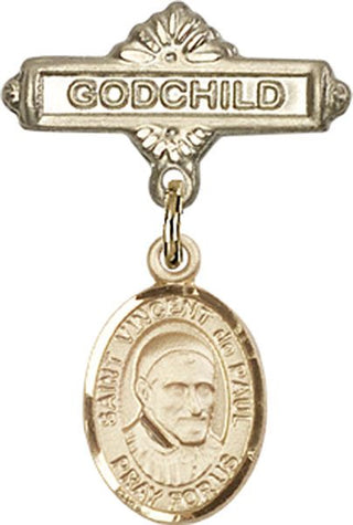 14kt Gold Filled Godchild St. Vincent de Paul Baby Badge - Engravable