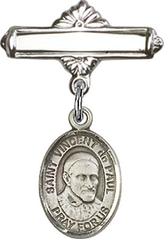 Sterling Silver Polished Badge Pin St. Vincent de Paul Baby Badge - Engravable
