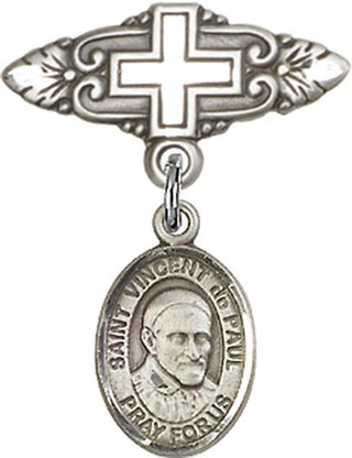 Sterling Silver Badge Pin With Cross St. Vincent de Paul Baby Badge - Engravable