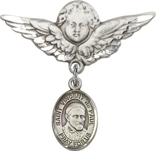 Sterling Silver Large Angel w/Wings St. Vincent de Paul Baby Badge - Engravable