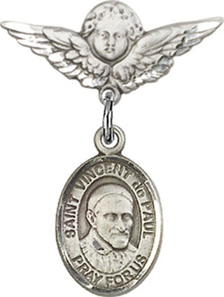 Sterling Silver Small Angel w/Wings St. Vincent de Paul Baby Badge - Engravable