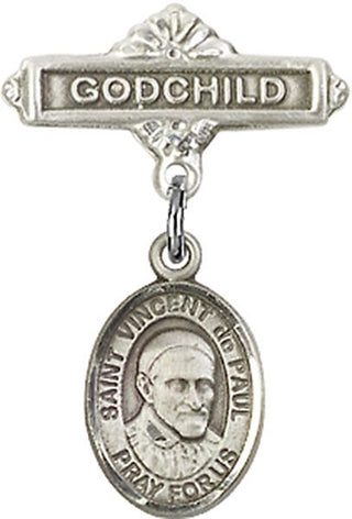 Sterling Silver Godchild St. Vincent de Paul Baby Badge - Engravable