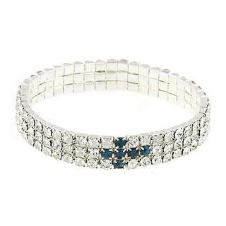 Silver-Tone Blue Rhinestone Cross Stretch Bracelet