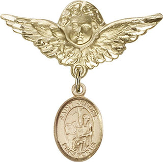 14kt Gold Large Angel w/Wings St. Jerome Baby Badge - Engravable