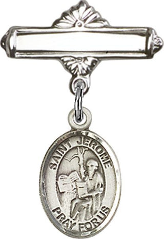 Sterling Silver Polished Badge Pin St. Jerome Baby Badge - Engravable