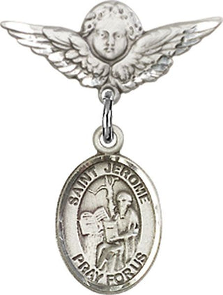 Sterling Silver Small Angel w/Wings St. Jerome Baby Badge - Engravable