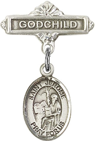 Sterling Silver Godchild St. Jerome Baby Badge - Engravable
