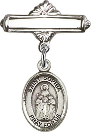 Sterling Silver Polished Badge Pin St. Sophia Baby Badge - Engravable