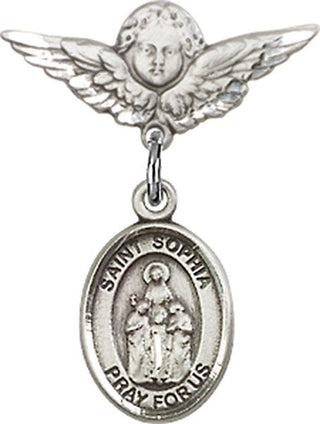 Sterling Silver Small Angel w/Wings St. Sophia Baby Badge - Engravable