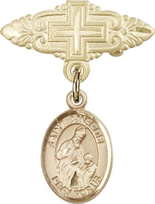 14kt Gold Filled Badge Pin With Cross St. Ambrose Baby Badge - Engravable