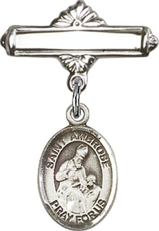 Sterling Silver Polished Badge Pin St. Ambrose Baby Badge - Engravable