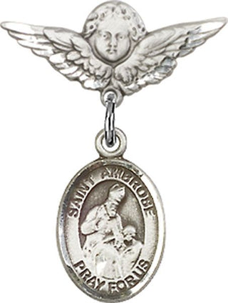 Sterling Silver Small Angel w/Wings St. Ambrose Baby Badge - Engravable