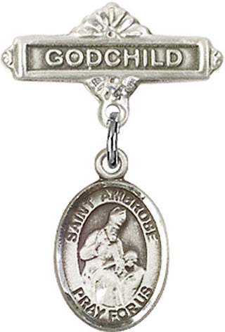 Sterling Silver Godchild St. Ambrose Baby Badge - Engravable