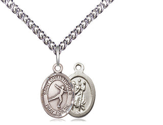 Sterling Silver Saint Christopher Figure Skating Medal Religious and Catholic Jewelry
