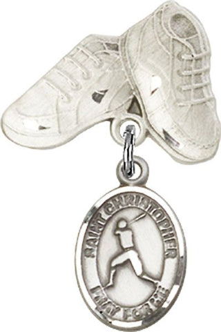 Sterling Silver Baby Boots St. Christopher/Baseball Baby Badge
