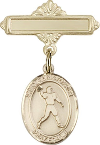 14kt Gold Filled Polished Badge Pin St. Christopher/Football Baby Badge