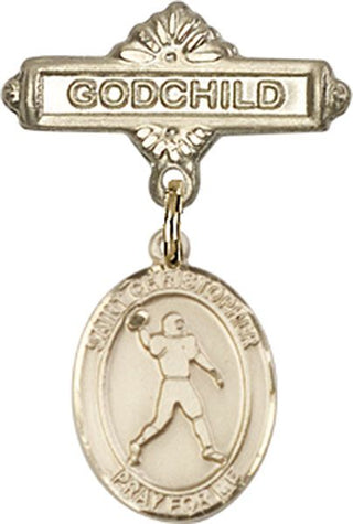 14kt Gold Filled Godchild St. Christopher/Football Baby Badge