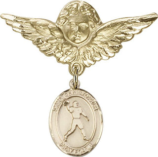 14kt Gold Large Angel w/Wings St. Christopher/Football Baby Badge