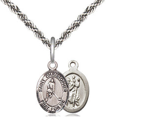 Sterling Silver Saint Christopher Ice Hockey Medal Religious and Catholic Jewelry