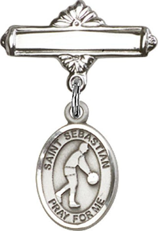 Sterling Silver Polished Badge Pin St. Sebastian/Basketball Baby Badge