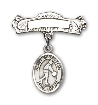 Sterling Silver Badge Pin St. Sebastian/Basketball Baby Badge