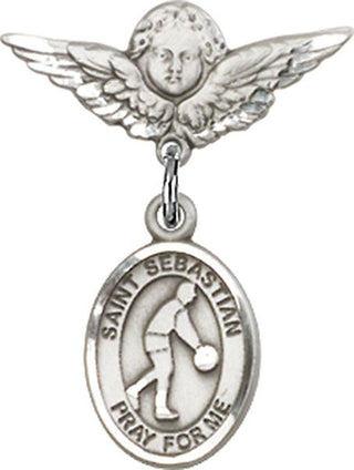 Sterling Silver Small Angel w/Wings St. Sebastian/Basketball Baby Badge