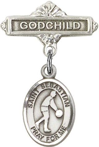Sterling Silver Godchild St. Sebastian/Basketball Baby Badge